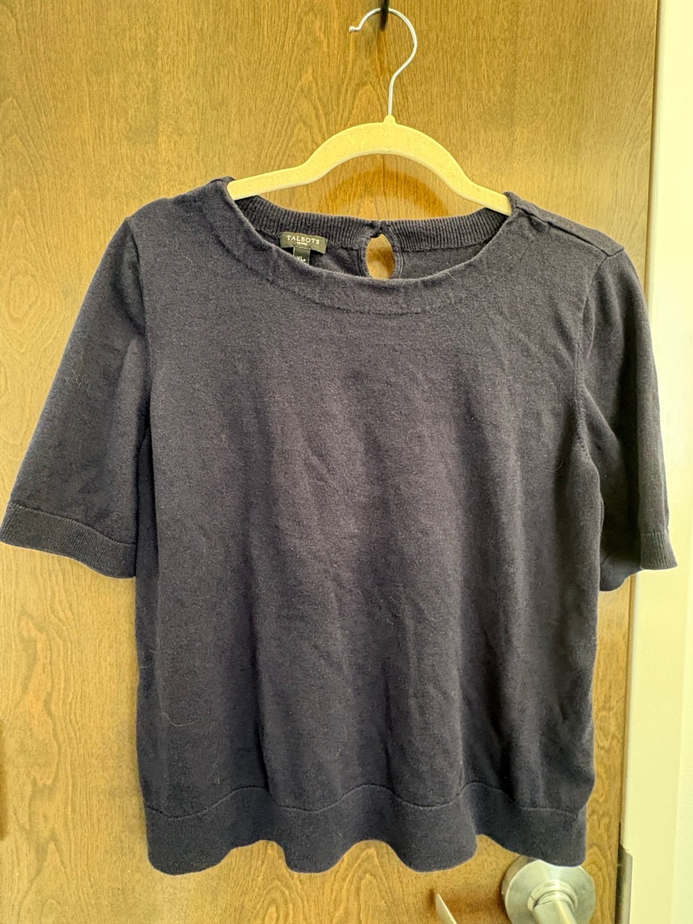Talbots Short Sleeve Lightweight Sweater Cotton Stretch Black XL Petite